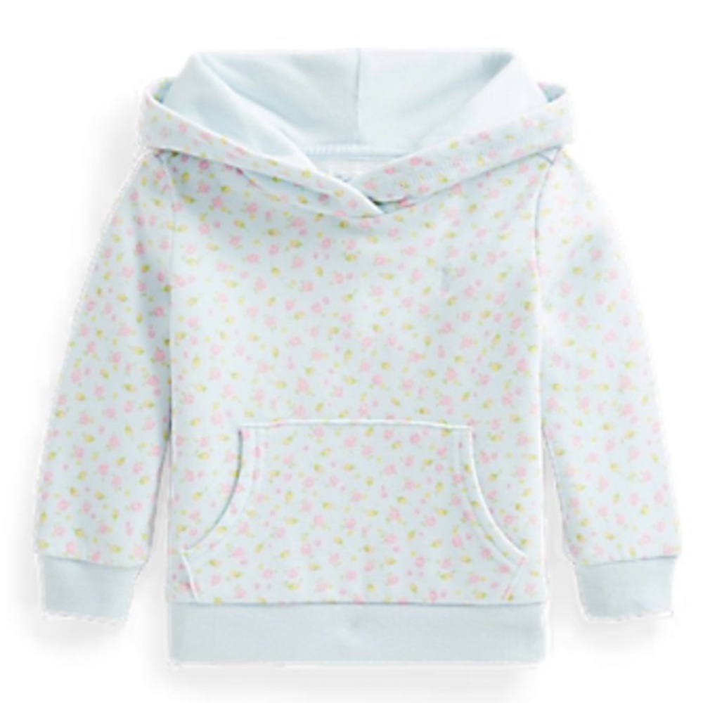 Ralph Lauren Baby Girl Light Blue Floral Cotton Fleece Hoodie w Logo - 9 Months